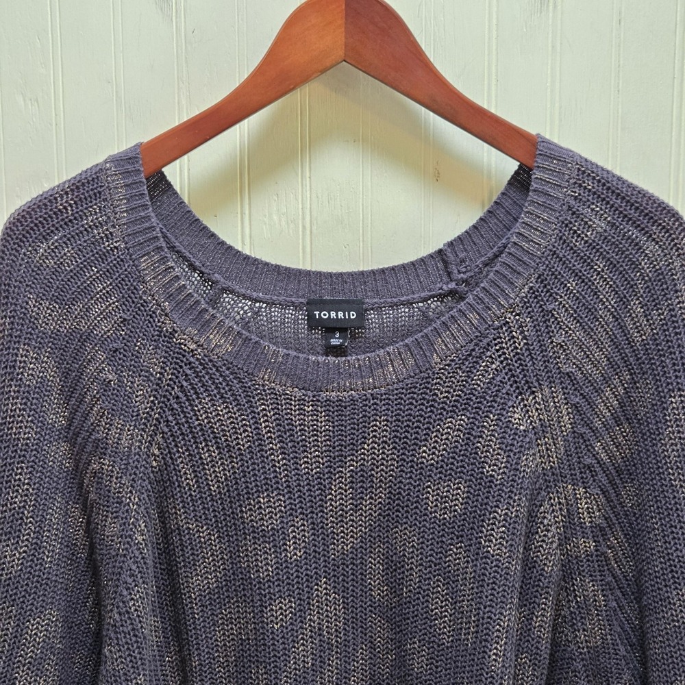 Torrid Sweater Womens 3 Gray Animal Print Scoop Neck Raglan Knit Pullover Top